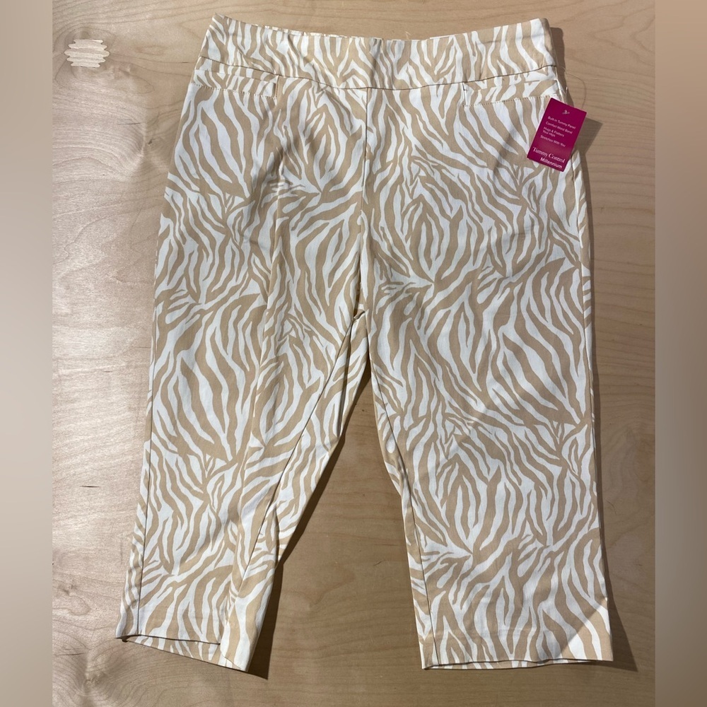 Kim Rogers Tan and White Zebra Print Pants 14P (QL)